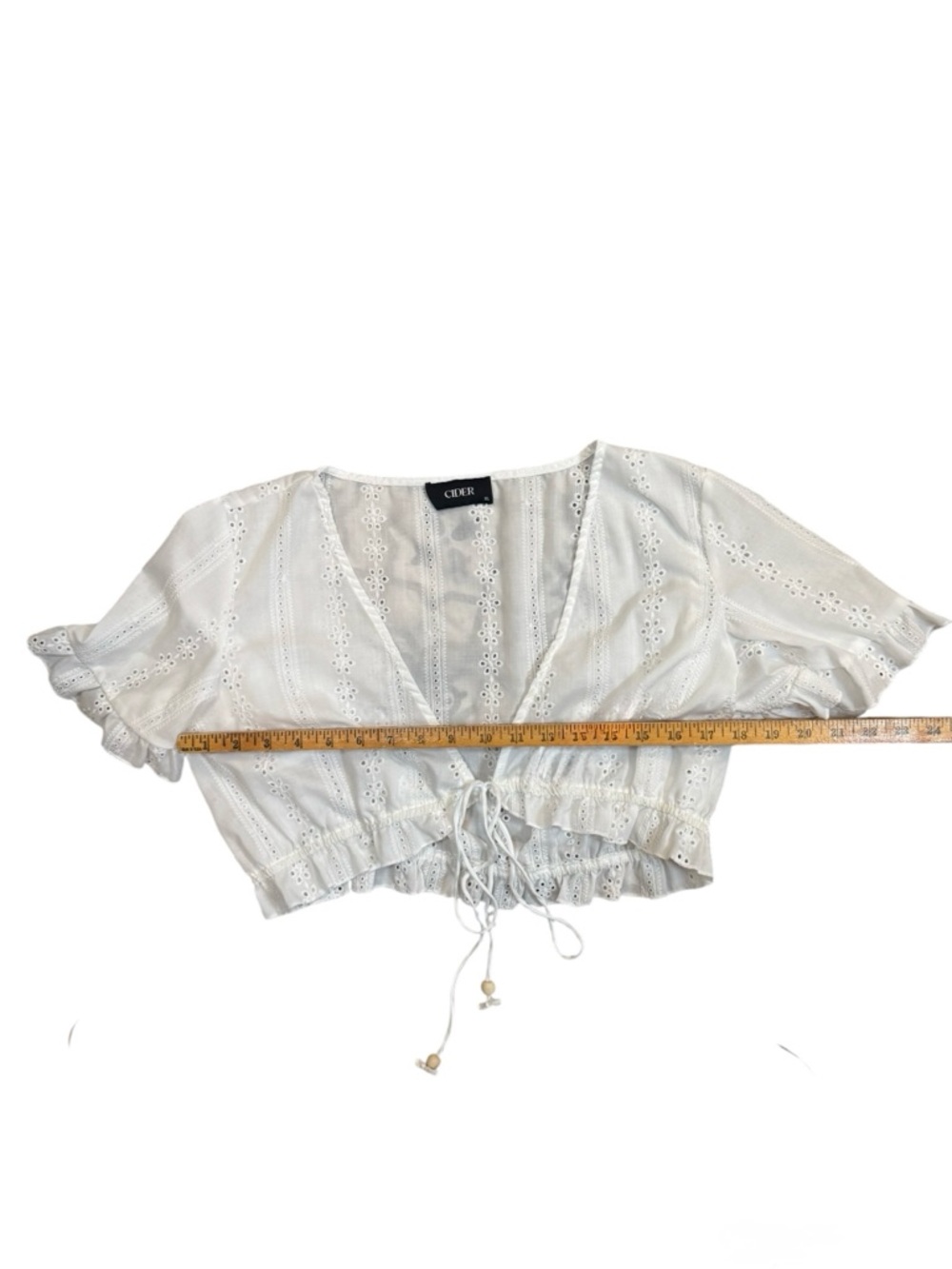 Cider Eyelet Crop Top White Tie Front Ruffle Sleeve Boho XL - Picture 4 of 7